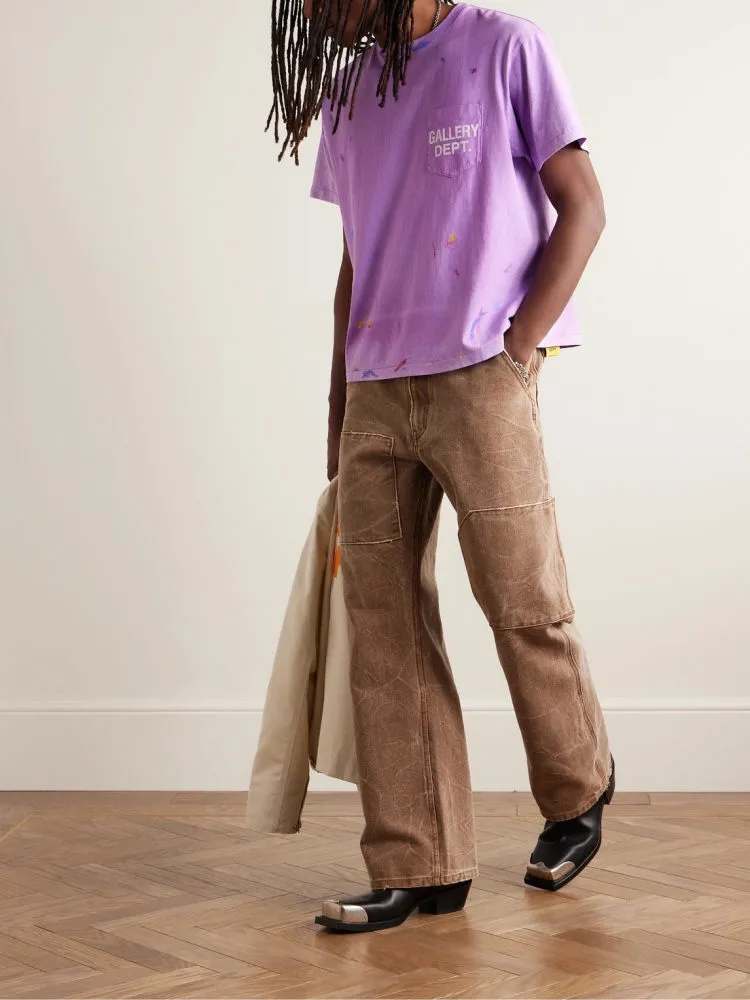 New models in stock! GALLERY DEPT VINTAGE LOGO PAINTED TEE PURPLE Purple ink splashed distressed short sleeves Retro English pocket TEE Purple S-XL Ready-to-wear dyeing Fried salt distressing Hand-sewn plaster bone Very heavy industry Manufacturing dark and light fading technology Hand-splashed ink graffiti Genuine acrylic material